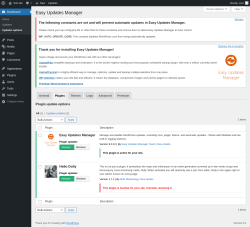 Page screenshot: Dashboard &rarr; Updates options &rarr; Plugins