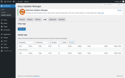 Page screenshot: Dashboard &rarr; Updates options &rarr; Logs