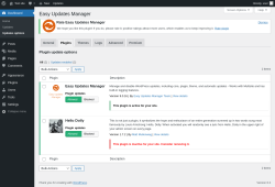 Page screenshot: Dashboard &rarr; Updates options &rarr; Plugins
