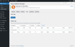 Page screenshot: Dashboard &rarr; Updates options &rarr; Logs