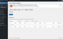 Page screenshot: Dashboard &rarr; Updates options &rarr; Logs