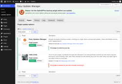 Page screenshot: Dashboard &rarr; Updates options &rarr; Plugins