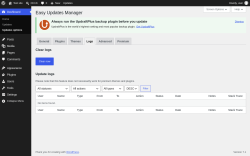 Page screenshot: Dashboard &rarr; Updates options &rarr; Logs