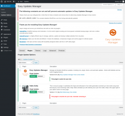 Page screenshot: Dashboard &rarr; Updates Options &rarr; Plugins