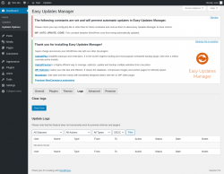 Page screenshot: Dashboard &rarr; Updates Options &rarr; Logs