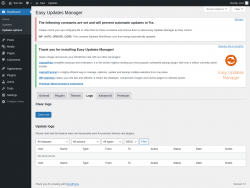 Page screenshot: Dashboard &rarr; Updates options &rarr; Logs