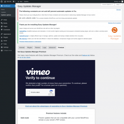 Page screenshot: Dashboard &rarr; Updates options &rarr; Premium