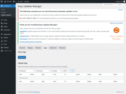 Page screenshot: Dashboard &rarr; Updates options &rarr; Logs