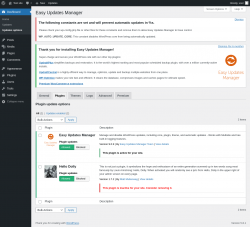 Page screenshot: Dashboard &rarr; Updates options &rarr; Plugins