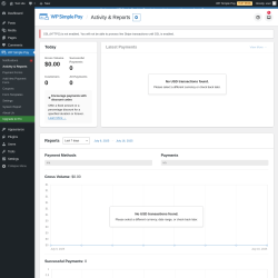 Page screenshot: WP Simple Pay → Activity & Reports