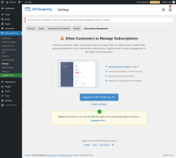 Page screenshot: WP Simple Pay → 
			Subscription Management		