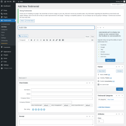 Page screenshot: Testimonials  &rarr; Add New