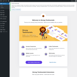 Page screenshot: Welcome to Strong Testimonials &lsaquo; Test site &mdash; WordPress