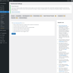 Page screenshot: Testimonials  &rarr; Settings &rarr; Single Testimonial TemplatePRO