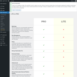 Page screenshot: Testimonials  &rarr; Lite vs Pro