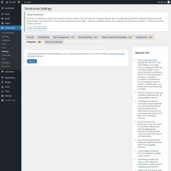 Page screenshot: Testimonials  &rarr; Settings &rarr; PropertiesPRO