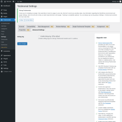 Page screenshot: Testimonials  &rarr; Settings &rarr; Advanced Settings