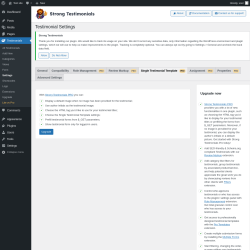 Page screenshot: Testimonials  &rarr; Settings &rarr; Single Testimonial TemplatePRO