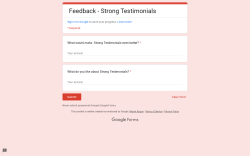 Page screenshot: Testimonials  &rarr; Suggest a feature