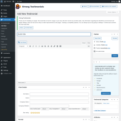 Page screenshot: Testimonials  &rarr; Add New