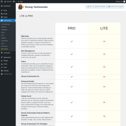 Page screenshot: Testimonials  &rarr; Lite vs Pro