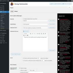 Page screenshot: Testimonials  &rarr; Form &rarr; Settings
