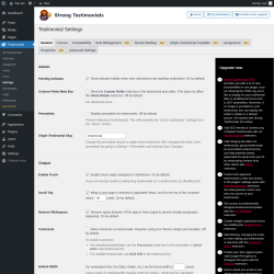Page screenshot: Testimonials  &rarr; Settings