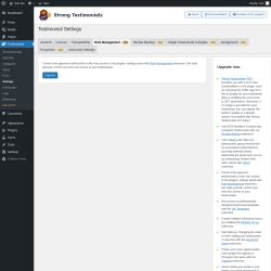 Page screenshot: Testimonials  &rarr; Settings &rarr; Role ManagementPRO