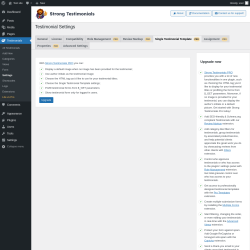 Page screenshot: Testimonials  &rarr; Settings &rarr; Single Testimonial TemplatePRO