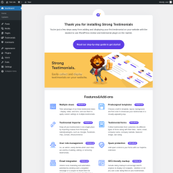 Page screenshot: Welcome to Strong Testimonials &lsaquo; Test site &mdash; WordPress
