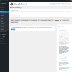 Page screenshot: Testimonials  &rarr; Settings &rarr; AssignmentPRO