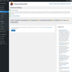 Page screenshot: Testimonials  &rarr; Settings &rarr; PropertiesPRO