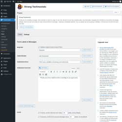 Page screenshot: Testimonials  &rarr; Form &rarr; Settings