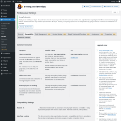 Page screenshot: Testimonials  &rarr; Settings &rarr; Compatibility