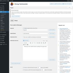 Page screenshot: Testimonials  &rarr; Form &rarr; Settings