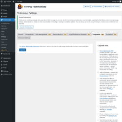 Page screenshot: Testimonials  &rarr; Settings &rarr; AssignmentPRO