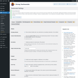 Page screenshot: Testimonials  &rarr; Settings