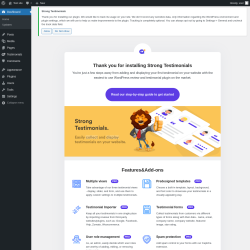 Page screenshot: Welcome to Strong Testimonials &lsaquo; Test site &mdash; WordPress