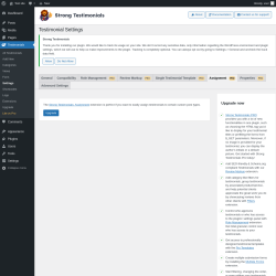 Page screenshot: Testimonials  &rarr; Settings &rarr; AssignmentPRO