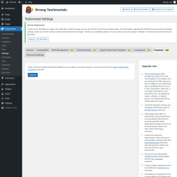 Page screenshot: Testimonials  &rarr; Settings &rarr; PropertiesPRO