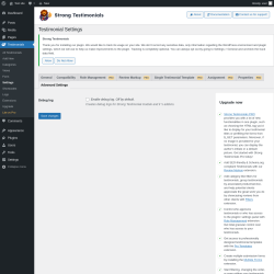 Page screenshot: Testimonials  &rarr; Settings &rarr; Advanced Settings