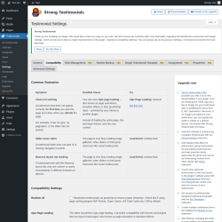 Page screenshot: Testimonials  &rarr; Settings &rarr; Compatibility