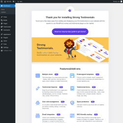 Page screenshot: Welcome to Strong Testimonials &lsaquo; Test site &mdash; WordPress