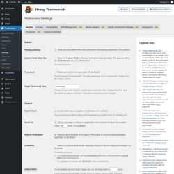 Page screenshot: Testimonials  &rarr; Settings