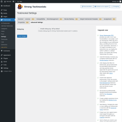 Page screenshot: Testimonials  → Settings → Advanced Settings
