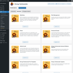 Page screenshot: Testimonials  → Extensions