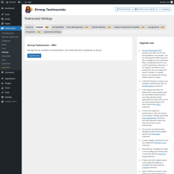 Page screenshot: Testimonials  → Settings → License PRO