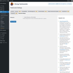 Page screenshot: Testimonials  → Settings → Advanced Settings