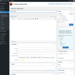 Page screenshot: Testimonials  → Add New Testimonial