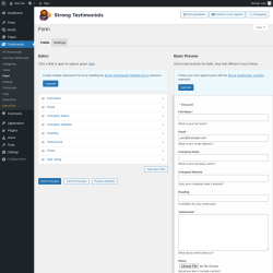 Page screenshot: Testimonials  → Form